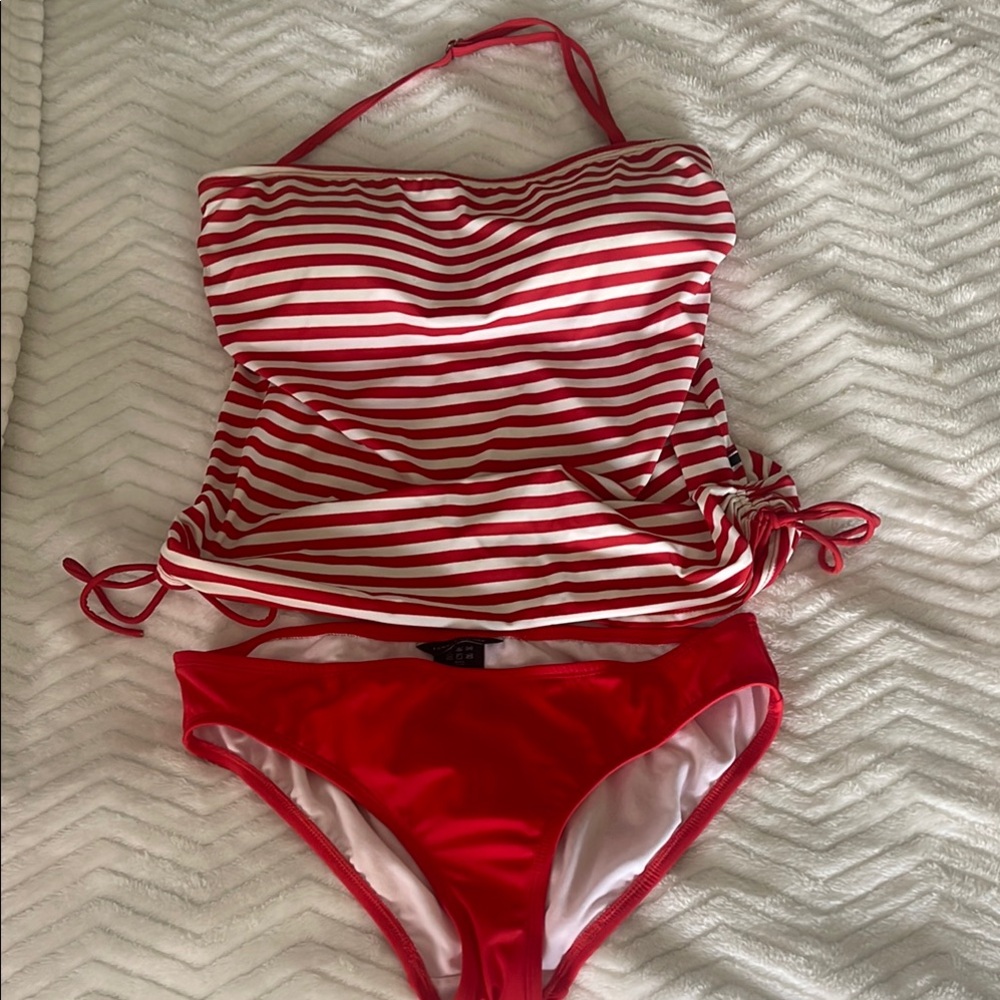 Tommy Hilfiger Red and White Striped Bikini